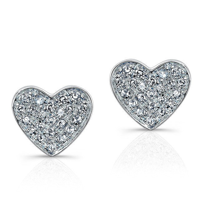 14KT White Gold Diamond Heart Stud Earrings