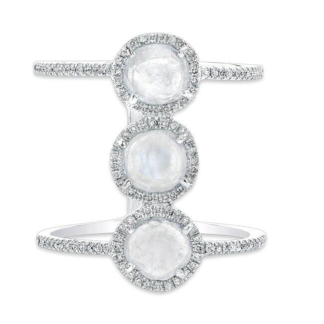 14KT White Gold Triple Diamond Slice H Ring