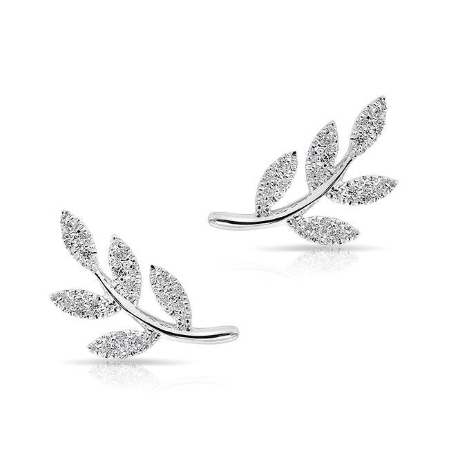14KT White Gold Diamond Leaf Stud Earrings