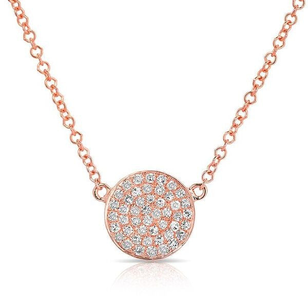 14KT Rose Gold Diamond Small Disc Necklace