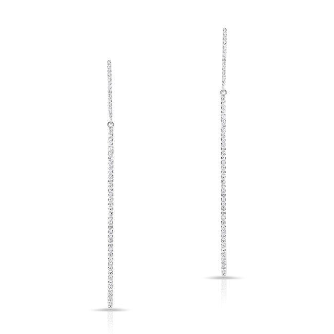 14KT White Gold Double Thin Diamond Bar Earrings