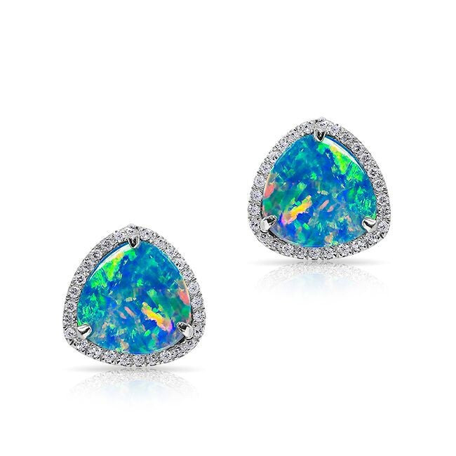 14KT White Gold Green Opal Diamond Heavenly Stud Earrings