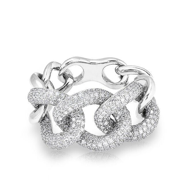 14KT White Gold Luxe Diamond Chain Link Ring