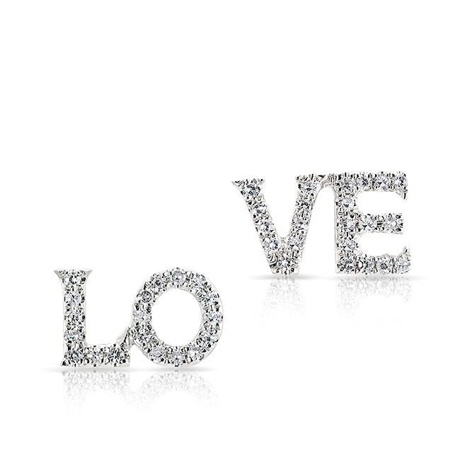 14KT White Gold Diamond LOVE Stud Earrings
