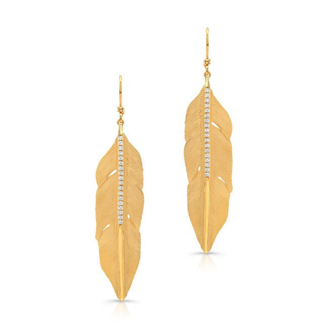14KT Yellow Gold Large Plume Diamond Earrings