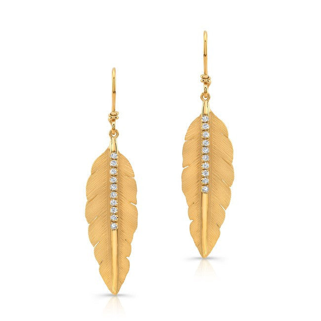 14KT Yellow Gold Plume Drop Diamond Earrings