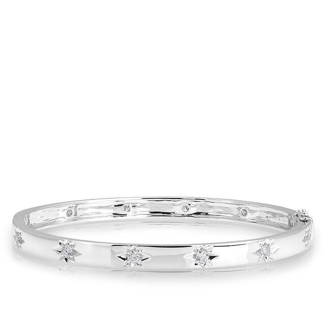 14KT White Gold Diamond Starburst Bangle Bracelet