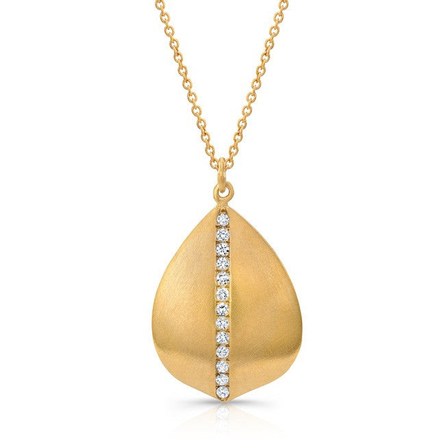 14KT Yellow Gold Petal With Diamond Stem Necklace