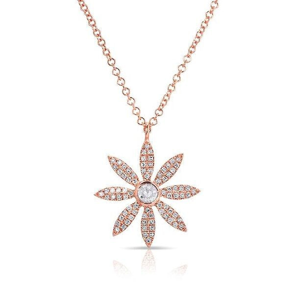 14KT Rose Gold Diamond Edgy Daisy Flower Necklace