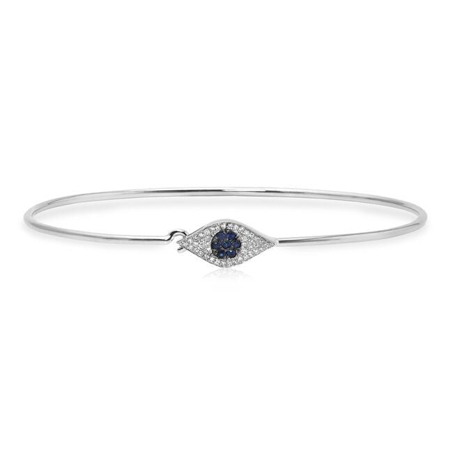 14KT White Gold Sapphire And Diamond Evil Eye Latch Bracelet