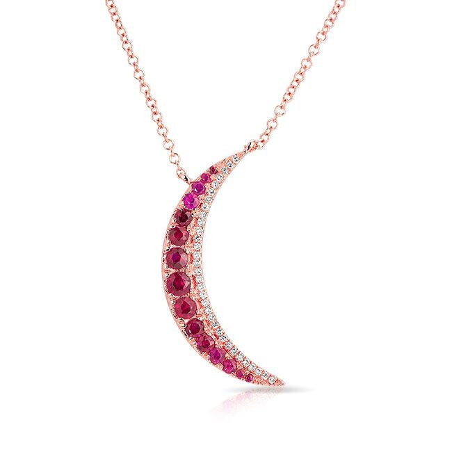 14KT Rose Gold Ruby Moon Diamond Necklace
