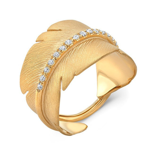 14KT Yellow Gold Diamond Feather Ring
