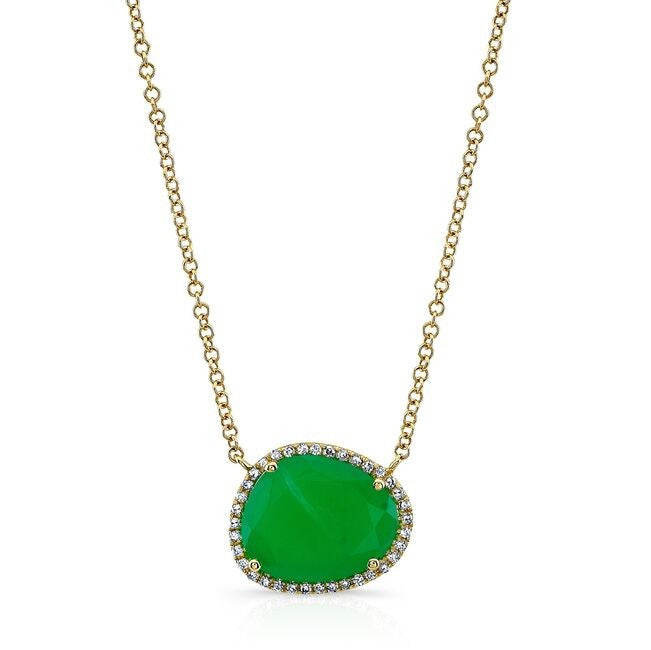 14KT Yellow Gold Chrysoprase Diamond Necklace