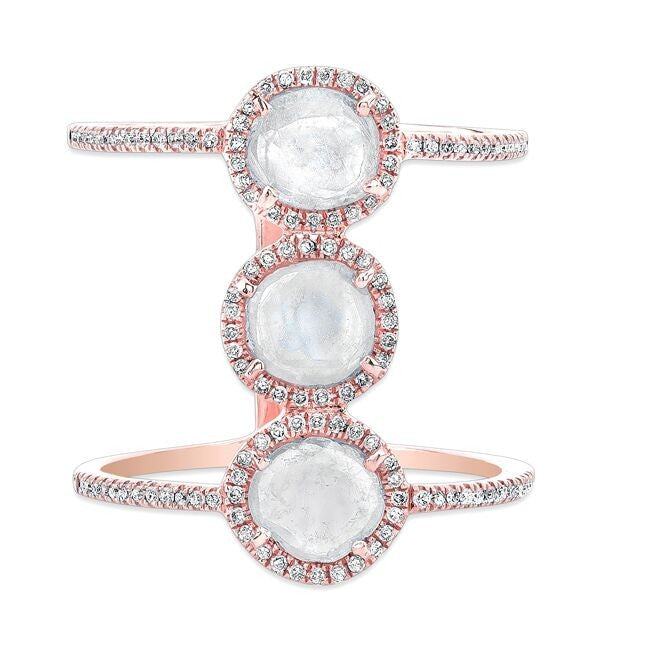 14KT Rose Gold Triple Diamond Slice H Ring
