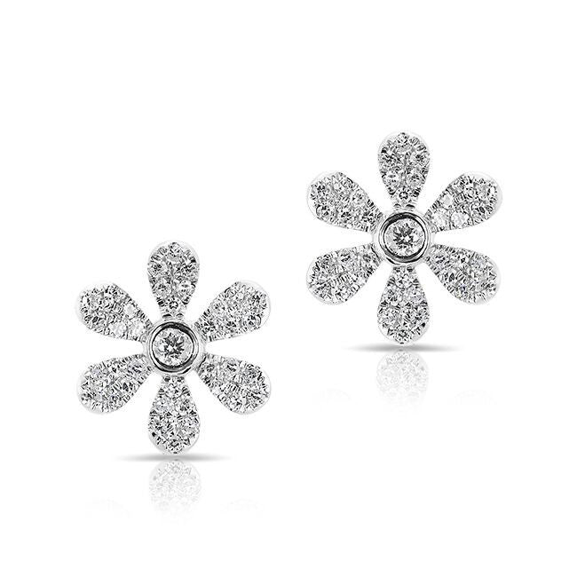 14KT White Gold Diamond Mini Daisy Flower Stud Earrings