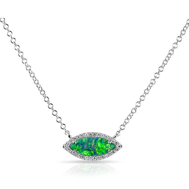 14KT White Gold Opal Diamond Mini Marquis Necklace