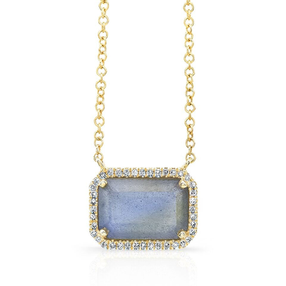 14KT Yellow Gold Rectangle Labradorite Diamond Necklace