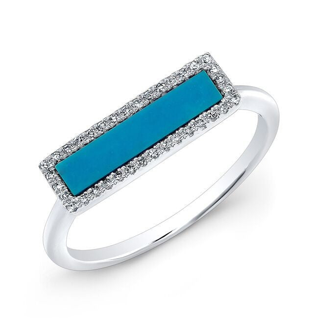 14KT White Gold Turquoise Diamond Bar Ring