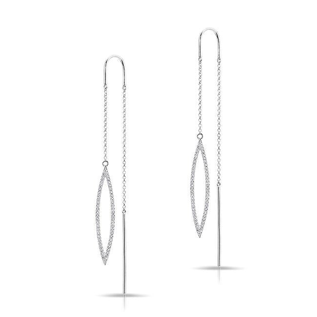14KT White Gold Diamond Open Monaco Threader Earrings