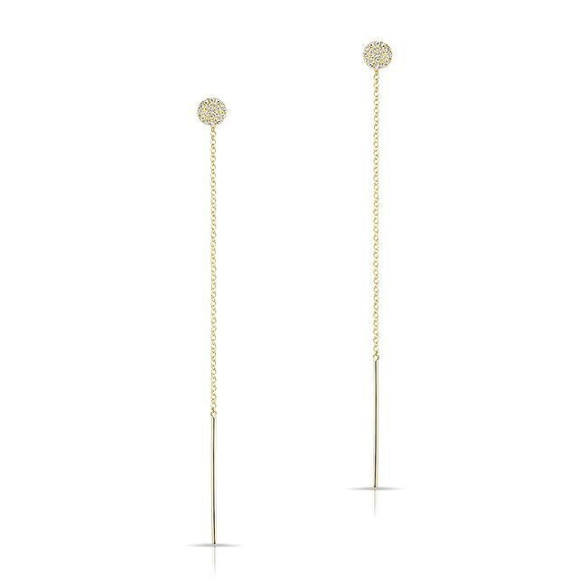 14KT Yellow Gold Diamond Disc Threader Earrings