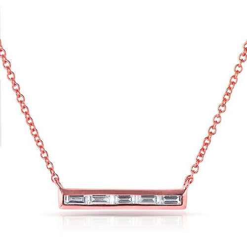 14KT Rose Gold Baguette Diamond Short Bar Necklace