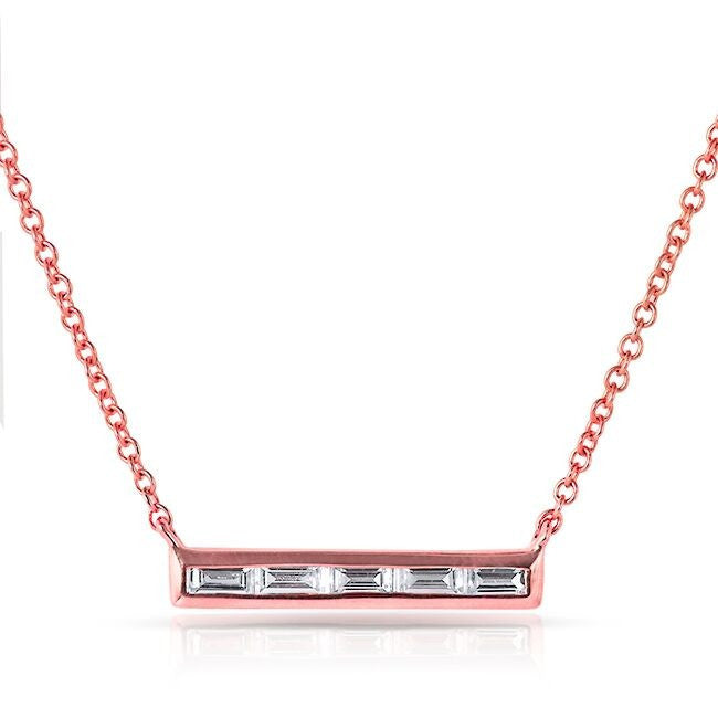 14KT Rose Gold Baguette Diamond Short Bar Necklace