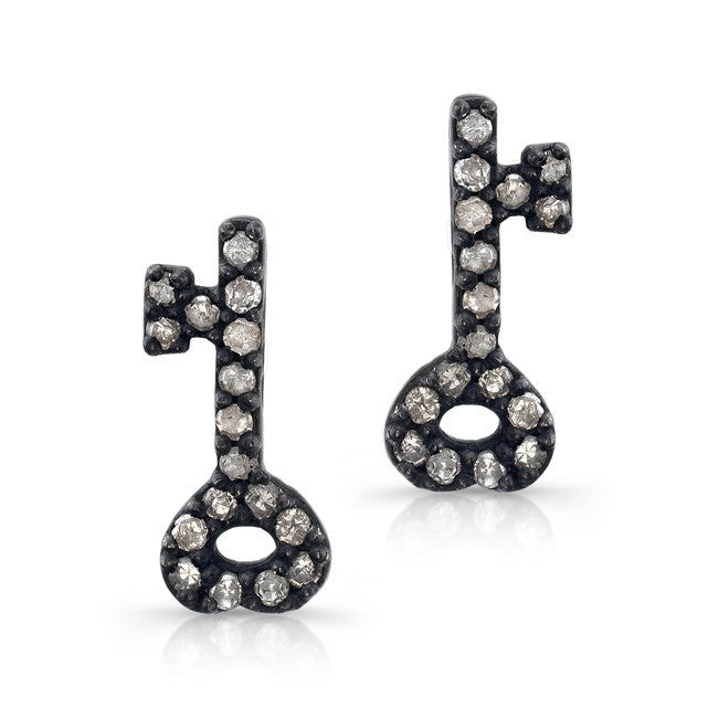 Sterling Silver Diamond Key Earrings