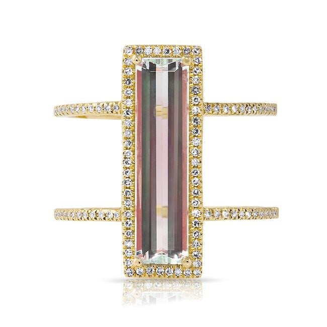 14KT Yellow Gold Aquamarine Diamond Beam Ring