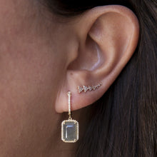14KT Yellow Gold Rectangle Labradorite Diamond Chic Earrings