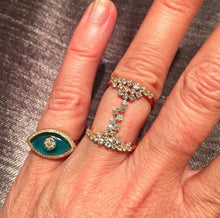 14KT Yellow Gold Blue Topaz Diamond Evil Eye Ring
