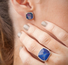 14KT White Gold Shimmer Lapis Diamond Triplet Cushion Cut Cocktail Ring