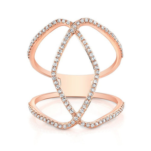 14KT Rose Gold Diamond Edgy Cigar Band Ring