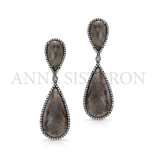 14KT Oxidized White Gold Sapphire Diamond Earrings
