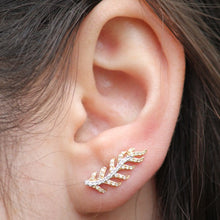 14KT Yellow and White Gold Diamond Leaf Ear Cuff