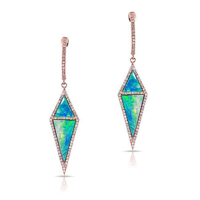 14KT Rose Gold Opal Diamond Shield Earrings