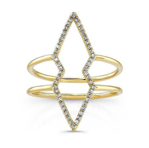 14KT Yellow Gold Diamond Double Open Spear Ring