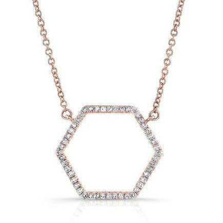 14KT Rose Gold Large Diamond Hexagon Necklace