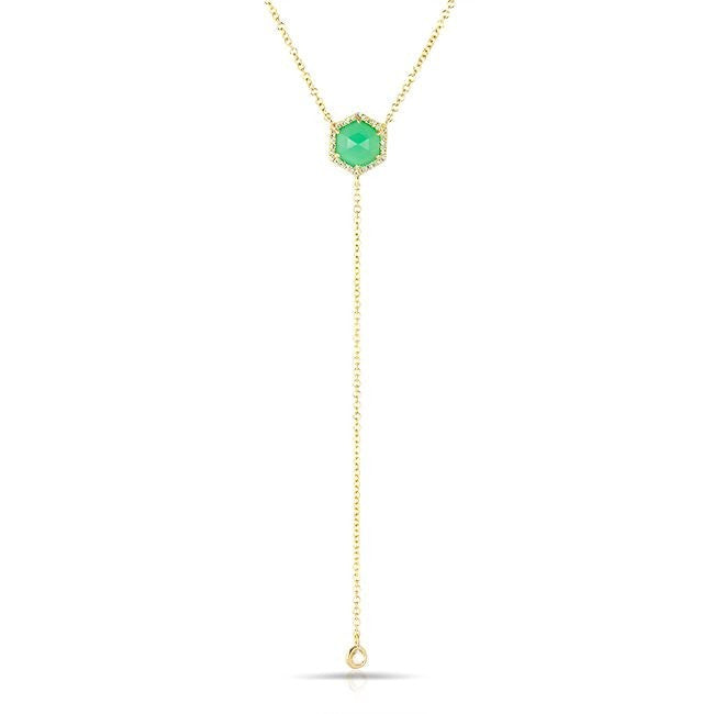 14KT Yellow Gold Chrysoprase Diamond Flirt Lariat Necklace
