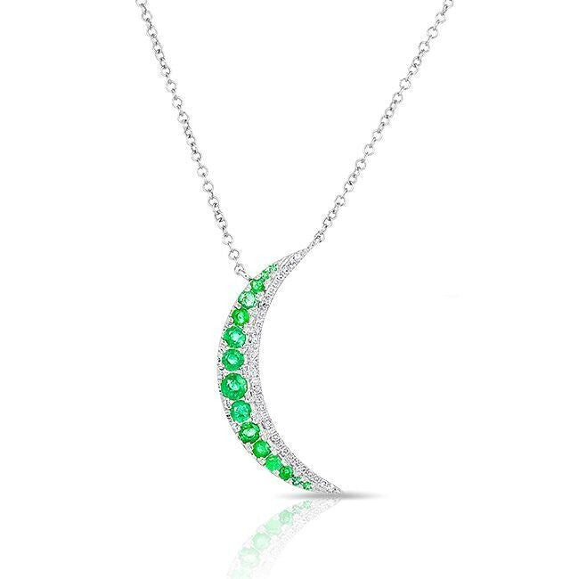 14KT White Gold Emerald Moon Diamond Necklace