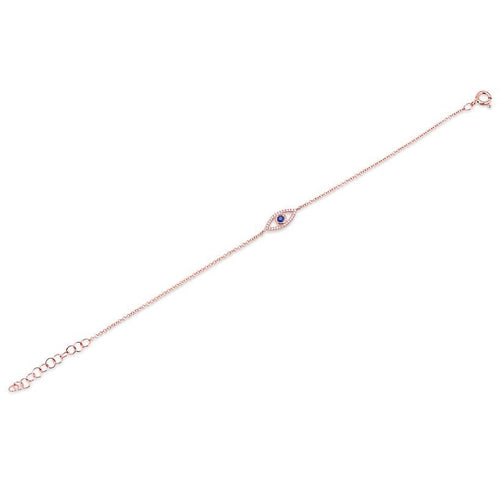 14KT Rose Gold Blue Sapphire Mini Evil Eye Diamond Bracelet