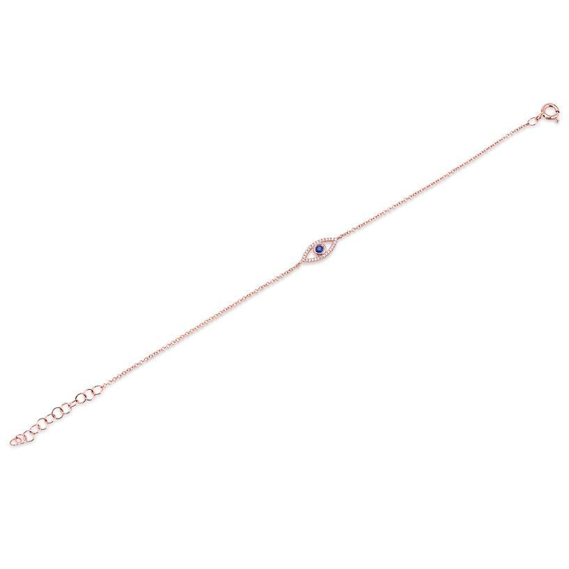 14KT Rose Gold Blue Sapphire Mini Evil Eye Diamond Bracelet