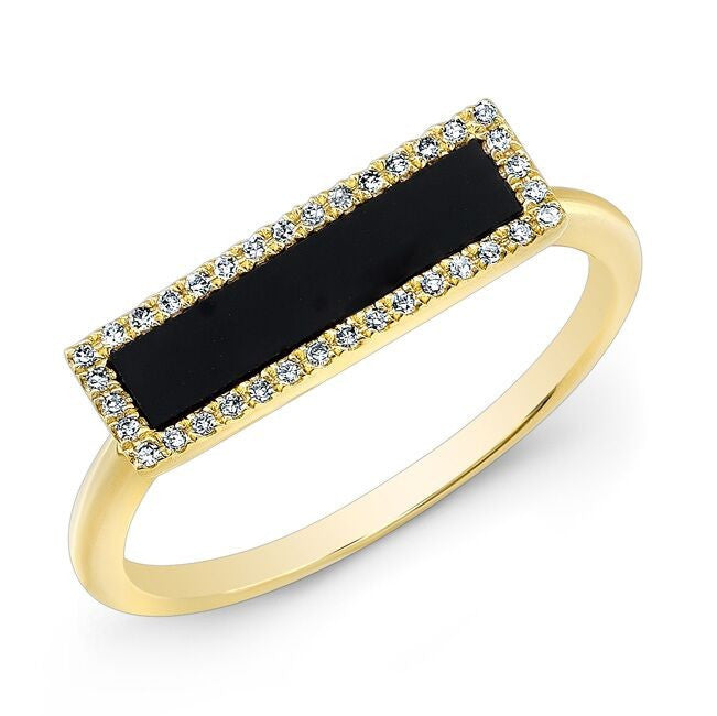 14KT Yellow Gold Onyx Diamond Bar Ring
