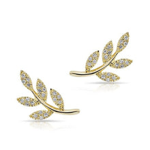 14KT Yellow Gold Diamond Leaf Stud Earrings