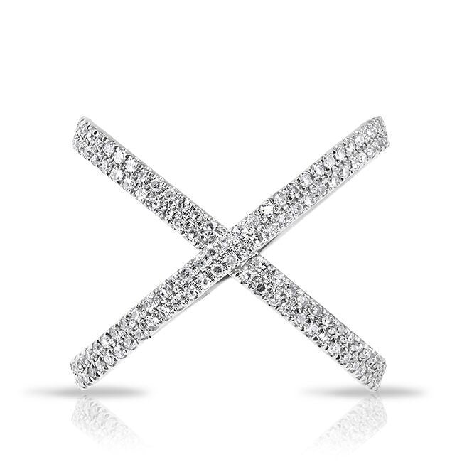 14KT White Gold Diamond X Bandeau Ring