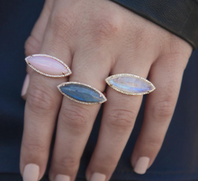 14KT Rose Gold Pink Opal Diamond Marquis Ring
