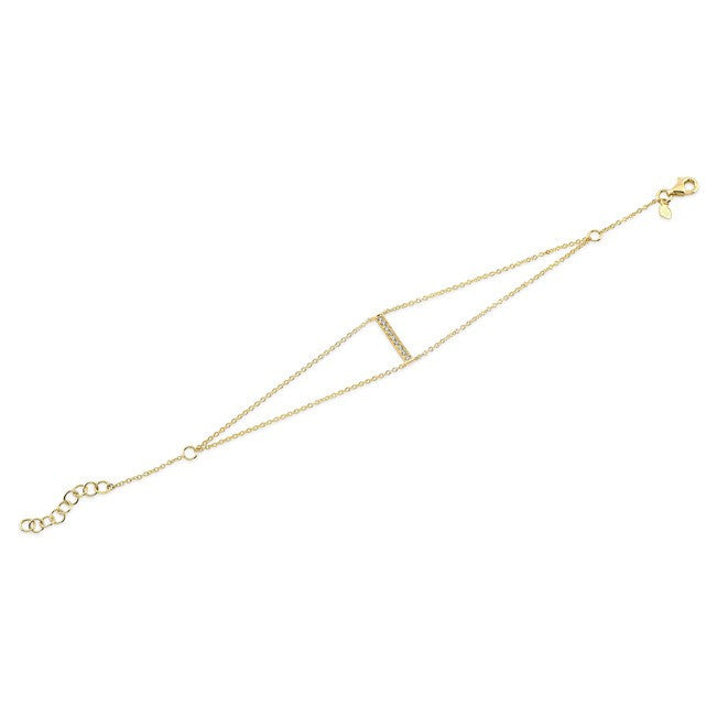 14KT Yellow Gold Diamond Small Bar Double Chain Bracelet