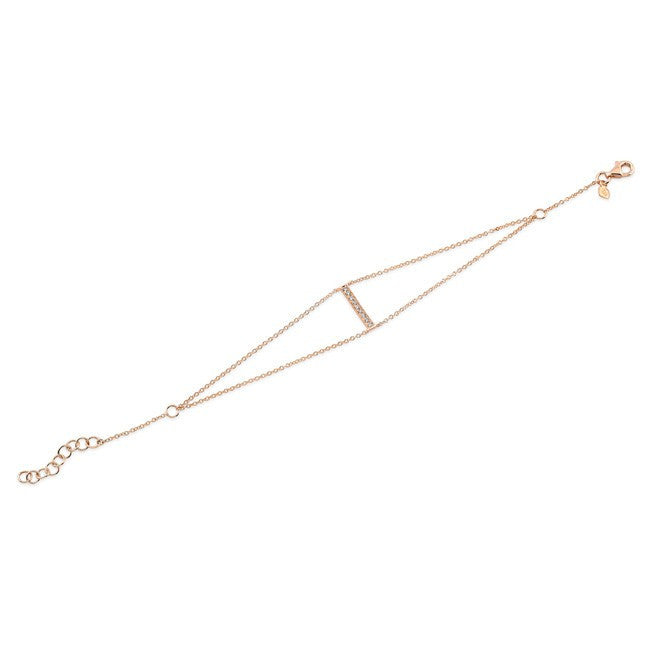 14KT Rose Gold Diamond Small Bar Double Chain Bracelet