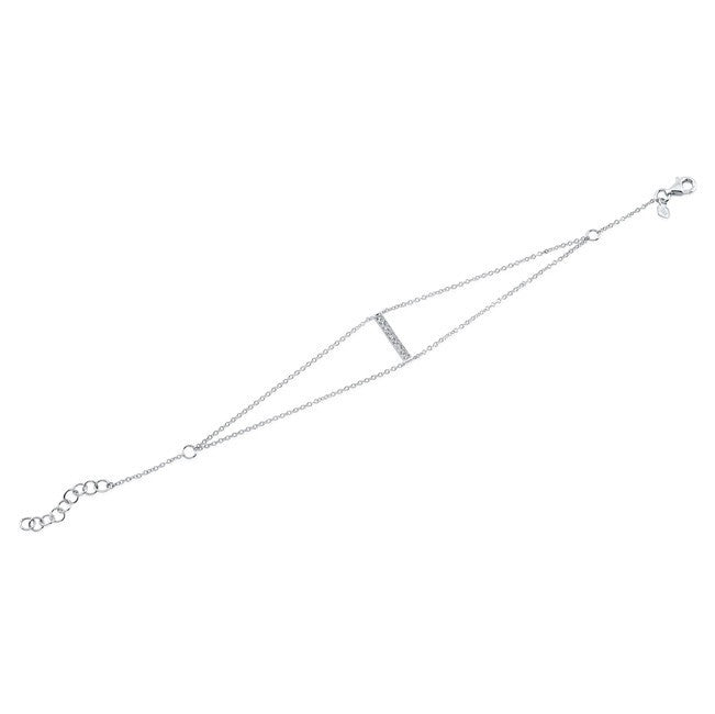 14KT White Gold Diamond Small Bar Double Chain Bracelet