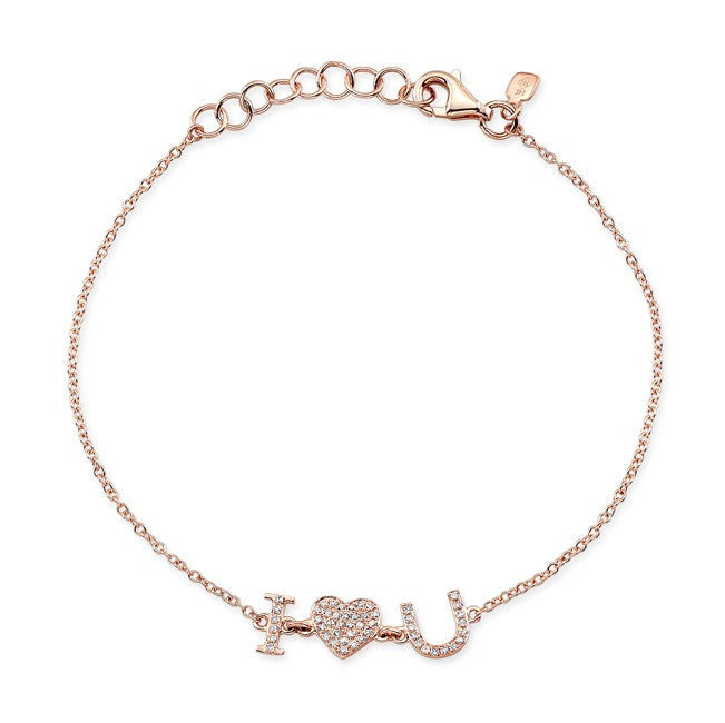 14KT Rose Gold Diamond I - Heart - U Bracelet