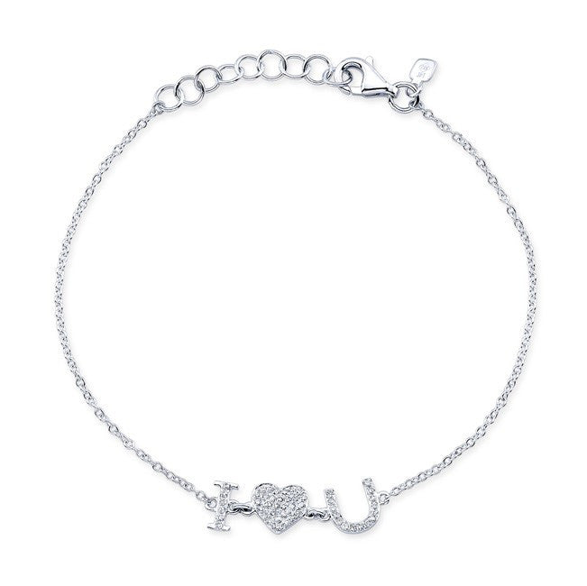 14KT White Gold Diamond I - Heart - U Bracelet